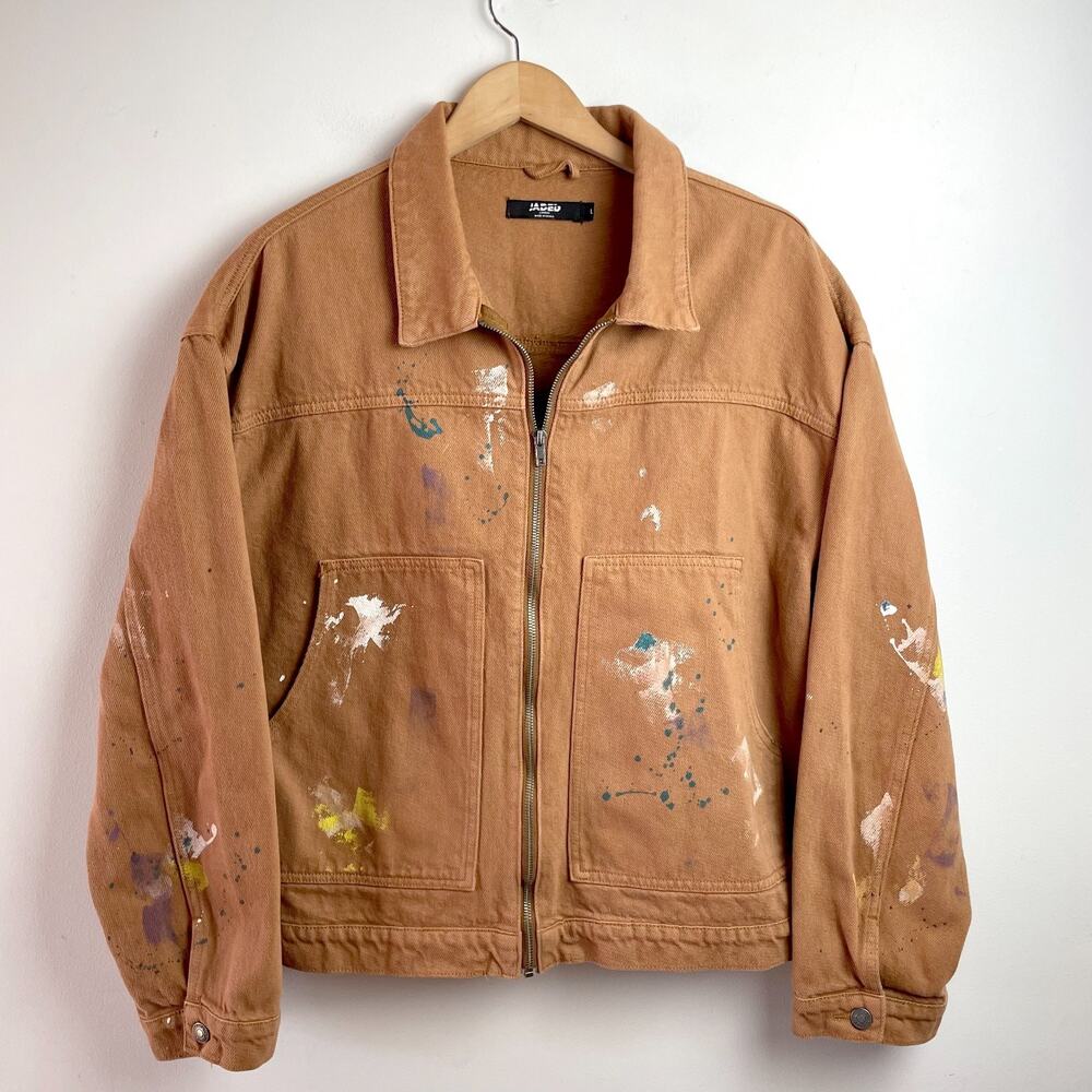 Jaded London Carpenter Jacket Sz Large Paint Splatter Cotton Workwear Chore Coat